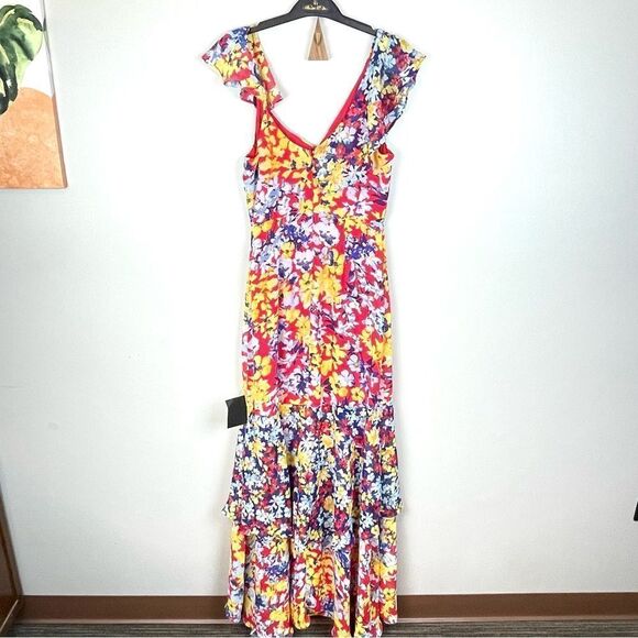 Lulu's Radiant Ruby Red Floral Print Chiffon Maxi Dress XS NWT - Picture 5 of 8
